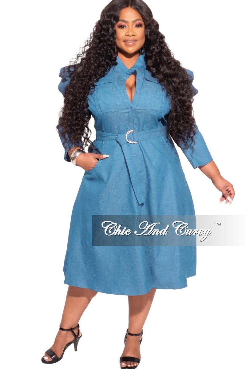 Plus Size Faux Light Denim Dress ...